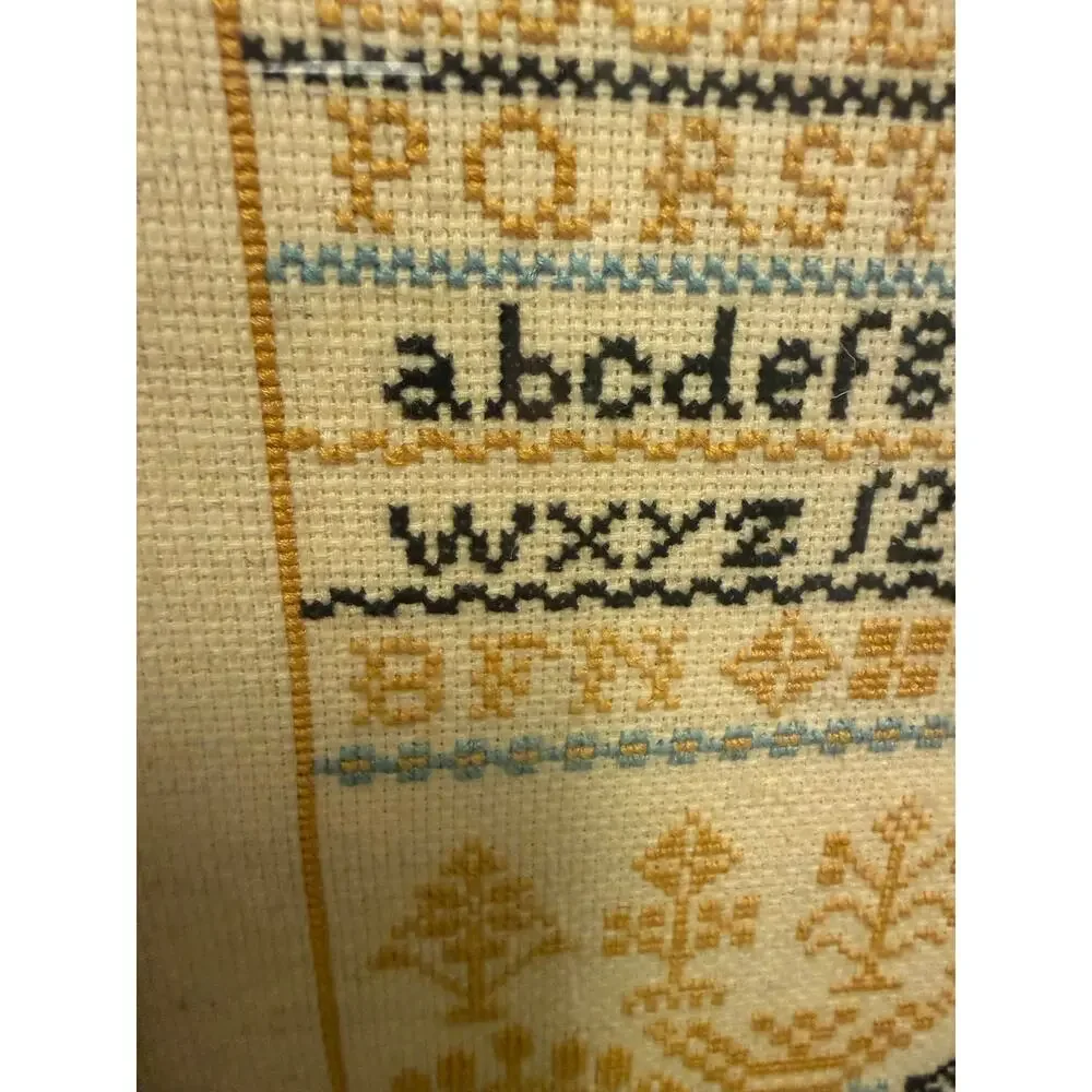 Antique Cross Stitch Sampler Alphabet Artifact Durham NH 12.75x14”